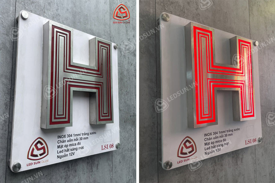 chữ inox trắng xước mặt mica hắt sáng mặt