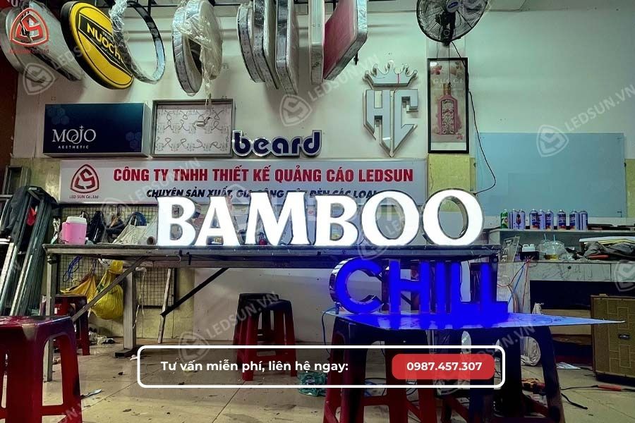 chữ inox mặt mica sáng đèn